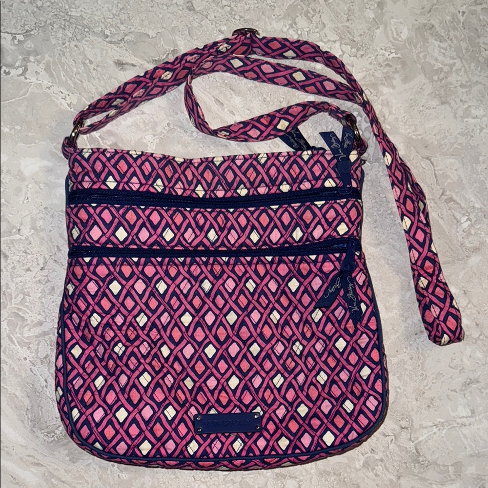 Vera Bradley Pink and Blue Crossbody Bag with Geometric Pattern